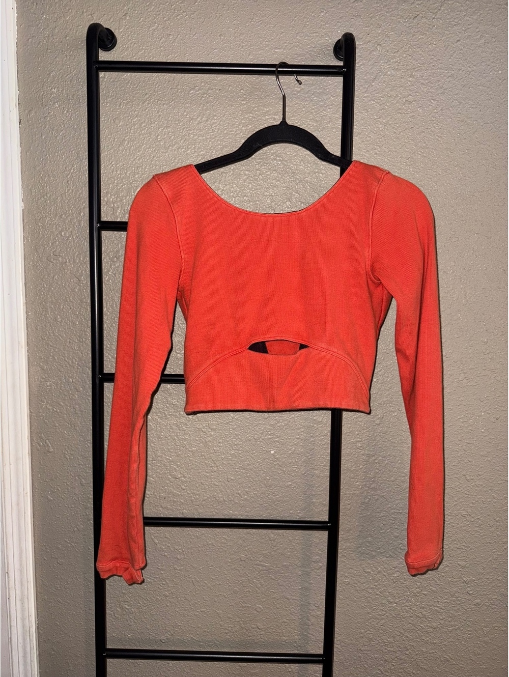 FP Movement Orange Ribbed Cutout Long-Sleeve Crop Top